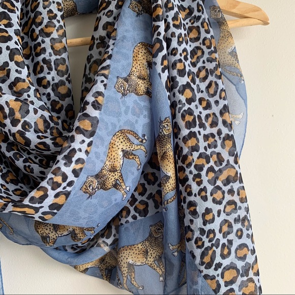 SOLD Blue Sheer Scarf Made in Italy Leopard Print - Picture 3 of 7